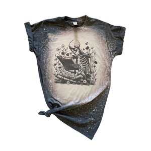 Book Lover Reader Skeleton Bleached Tee Graphic Tee