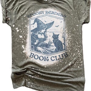 Spooky Readers Book Club - Witch + Cat Bleached Tee