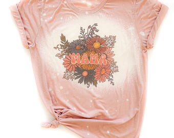 Koszulka Mama Floral na Dzień Matki w kolorze wybielonym