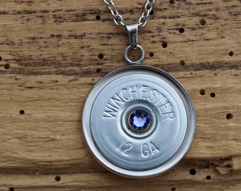 12 Gauge Shotgun Necklace. Nickel 12 Gauge Shotgun Shell Casings. Optional Cystals.