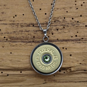 12 Gauge Shotgun Necklace. Brass 12 Gauge Shotgun Shell Casings. Optional Swarovski Crystals.