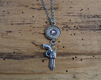 Necklace and Earrings with Nickel 45 Bullets and Rhinestone Skull Charms S675 Necklace and Earrings with Nickel 45 Bullets and Rhinestone Skull Charms S675
