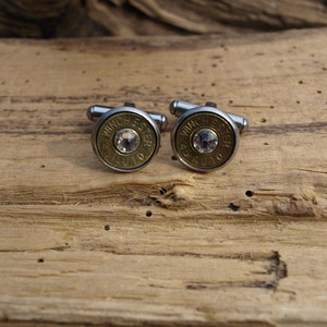 Stainless Steel 45 Auto Bullet Cuff Links. Optional Swarovski Crystals.