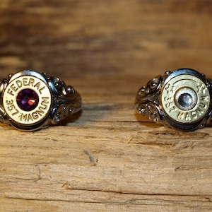 Handmade Stainless Steel &quot;38 Special Bullet Ring&quot; Comes with NICKEL 38 Bullet and Your choice of Glass Crystal.
