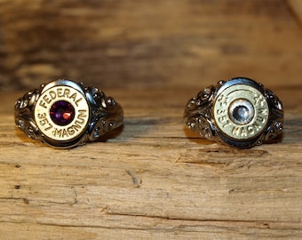 Handmade Stainless Steel "38 Special Bullet Ring" Comes with NICKEL 38 Bullet and Your choice of Glass Crystal.