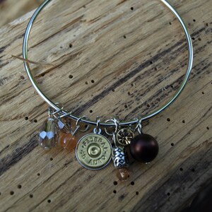 Fashion Bangle Bracelet with 38, 357 or 40 Bullet, Brown & Gold Beads and your choice of Crystal Color B-429