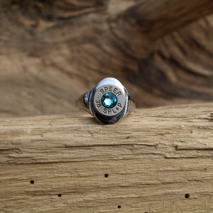 Handmade Stainless Steel &quot;38 Special Bullet Ring&quot; Comes with Nickel 38 Bullet and Your choice of Swarovski Crystal
