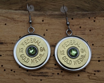 12 Gauge Shotgun Dangle Earrings. Brass 12 Gauge Shotgun Shells. Optional Crystal.