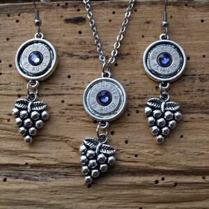 Colar Bala Feito à Mão e Brincos com Amuletos de Cacho de Uva e 45 Balas Automáticas. Cristais Swarovski opcionais S676