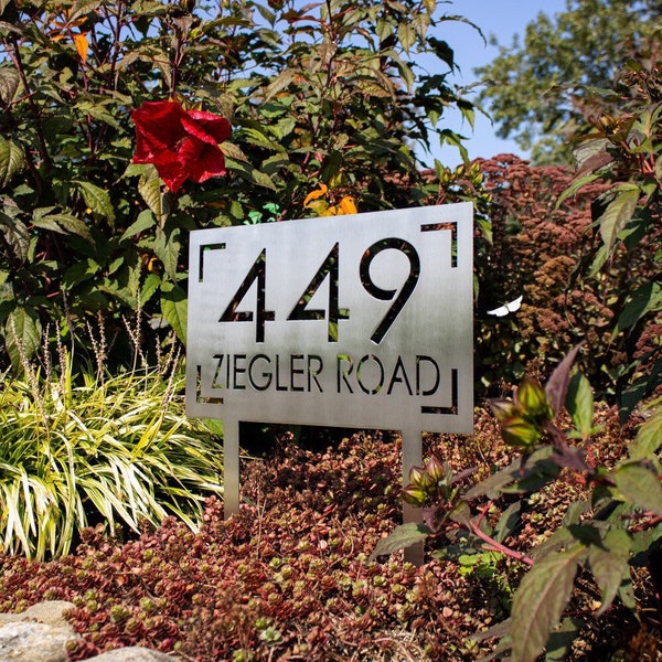 Stainless Steel Address Sign with Stakes | Custom Address Sign | Yard Address Sign