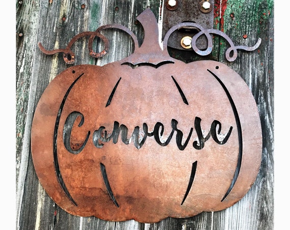 Personalized Farmhouse Fall Decor | Fall Wedding Gift | Custom Pumpkin Sign | Rustic Fall Decor | Thanksgiving Decor | Metal Pumpkin