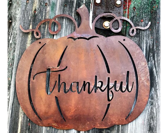 Farmhouse Fall Decor | Thankful Pumpkin Sign | Pumpkin Decor | Thankful Sign | Thanksgiving Hostess Gift | Metal Pumpkin | Rustic Fall Décor