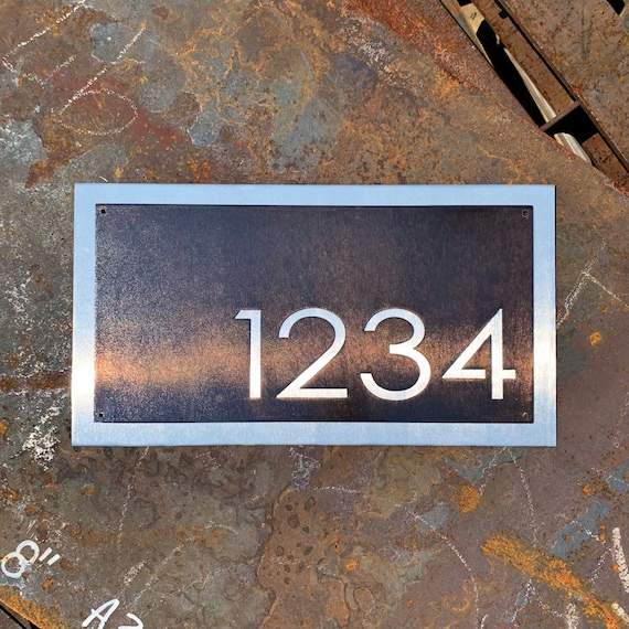 Modern Metal Address Sign | Stainless Address Plaque | Metal House Numbers / Mid Century Modern Address