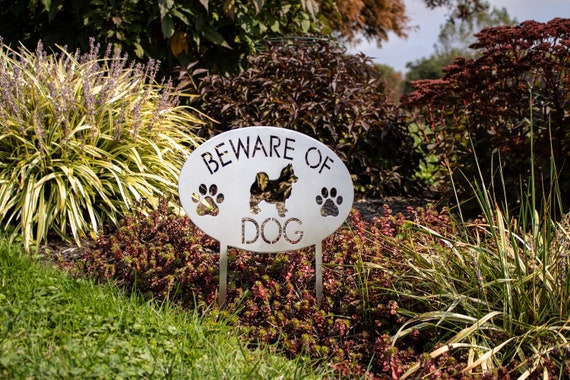Beware of Dog Yard Sign | Garden Sign with Stakes | Stainless Steel Garden Plaque | Beware of Dogs