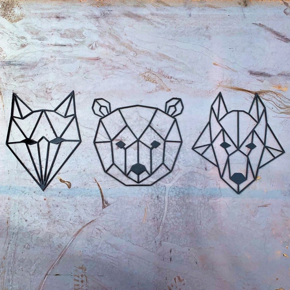 Geometric Animals Metal Wall Art | Geometric Wolf | Geometric Bear | Geometric Fox | Rustic Nursery Decor