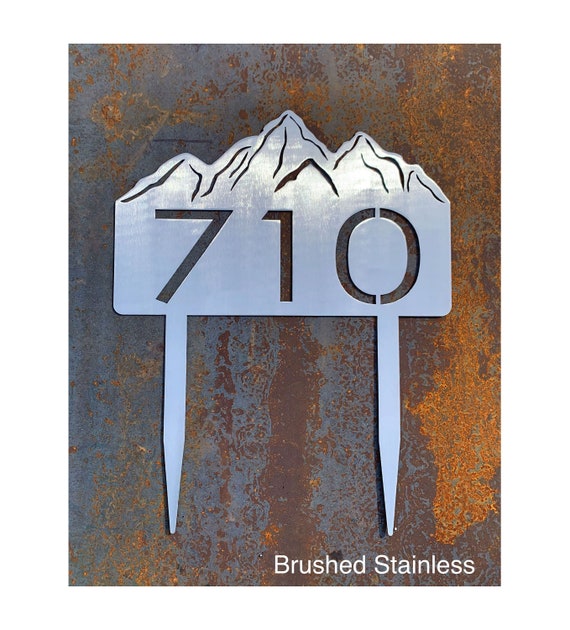 Address Sign with Stakes | Mountain Address | Metal Address Sign | Stainless Steel Address Sign | Address Sign for Yard