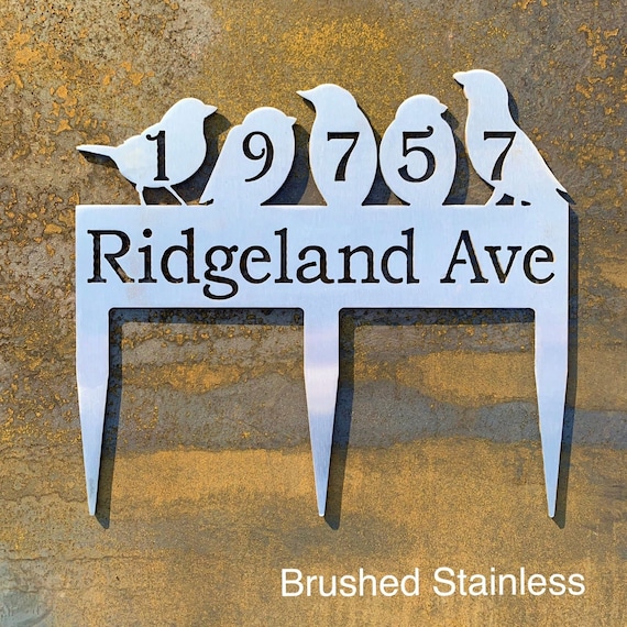 Stainless Steel Address Sign with Stakes | Bird Address Sign | Yard Address Sign
