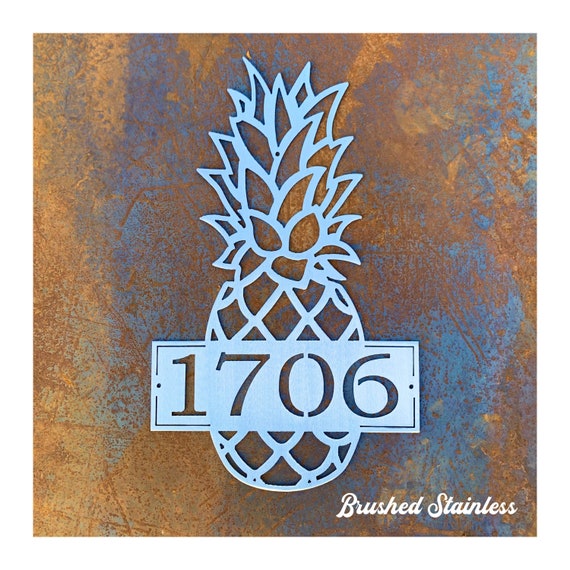 Pineapple Address Sign Metal | Modern Pineapple Address Plaque | Stainless Steel Pineapple House Numbers | Custom Address Sign Metal