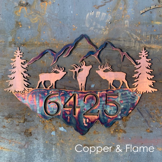 Mountain Address Sign | Mountain Last Name Sign | Metal House Numbers | Rustic Address Sign | Log Cabin Sign