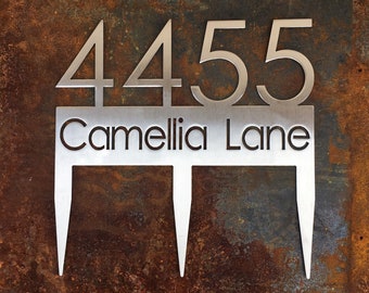 Stainless Steel Address Sign with Stakes: Custom Yard Number Plaque