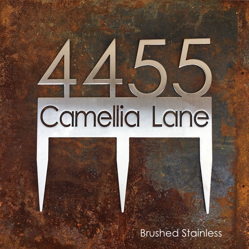 Stainless Steel Address Sign With Stakes Custom Address Sign Etsy