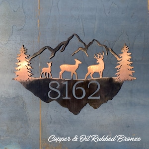 Mountain Address Sign: Rustic Metal Last Name Sign