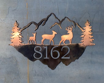 Mountain Address Sign: Rustic Metal Last Name Sign