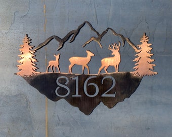 Mountain Address Sign | Mountain Last Name Sign | Metal House Numbers | Rustic Address Sign | Log Cabin Sign