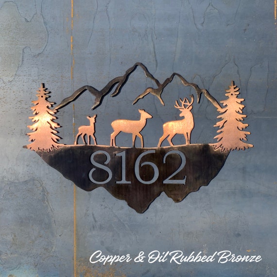 Mountain Address Sign | Mountain Last Name Sign | Metal House Numbers | Rustic Address Sign | Log Cabin Sign