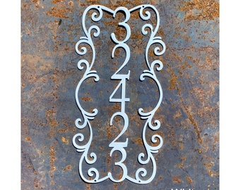 Custom Vertical Address Sign | Metal Address Sign | Address Sign with Scroll-work | Metal House Numbers | Custom Outdoor decor