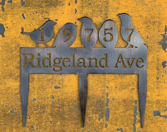 Stainless Steel Address Sign with Stakes | Bird Address Sign | Yard Address Sign