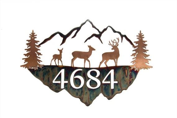 Mountain Address Sign | Mountain Last Name Sign | Metal House Numbers | Rustic Address Sign | Log Cabin Sign