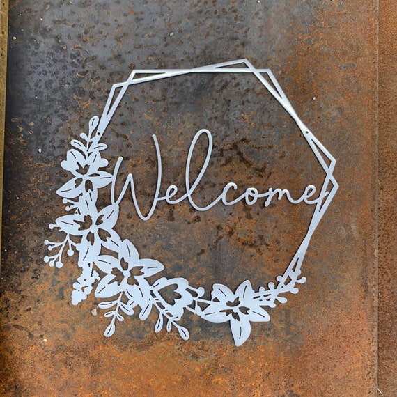 Welcome Sign | Floral Welcome Wreath | Metal Welcome Sign with Flowers | Welcome Sign for Door