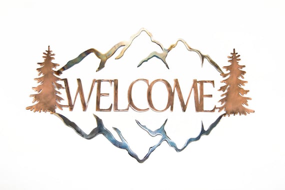 Welcome Sign | Mountain Decor | Rustic Welcome Sign | Housewarming Gift | Metal Welcome Sign | Patina