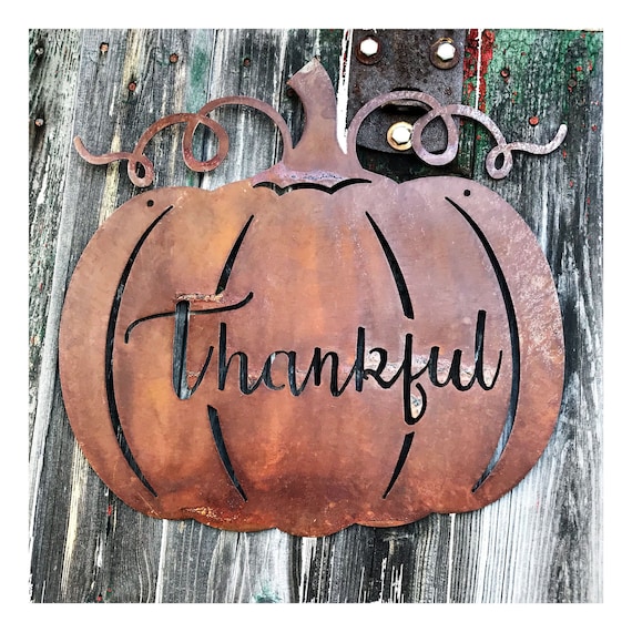 Farmhouse Fall Decor | Thankful Pumpkin Sign | Pumpkin Decor | Thankful Sign | Thanksgiving Hostess Gift | Metal Pumpkin | Rustic Fall Décor