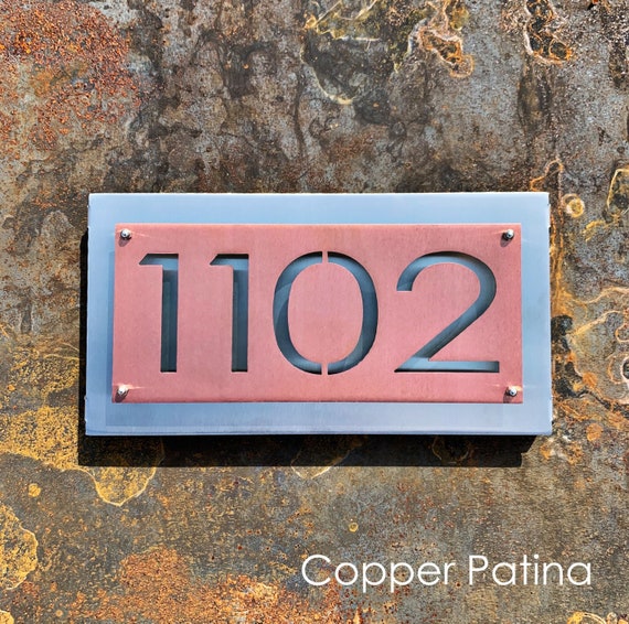 Modern Metal Address Sign | Stainless Address Plaque | Metal House Numbers / Mid Century Modern Address