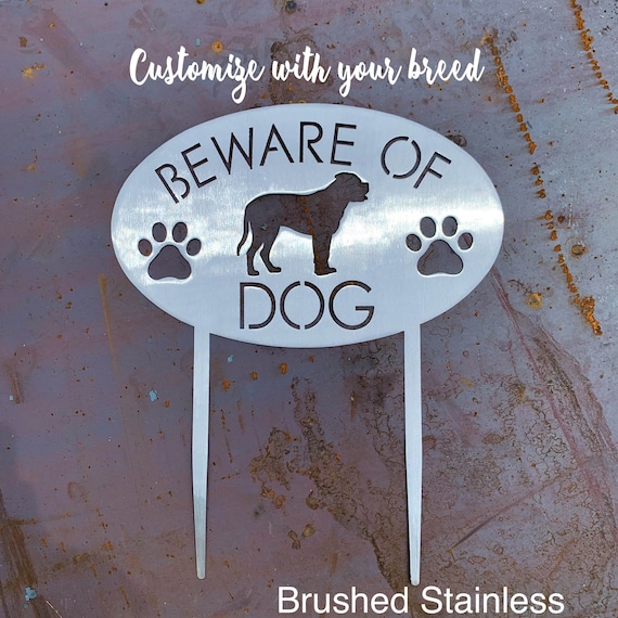 Beware of Dog Yard Sign | Garden Sign with Stakes | Stainless Steel Garden Plaque | Beware of Dogs