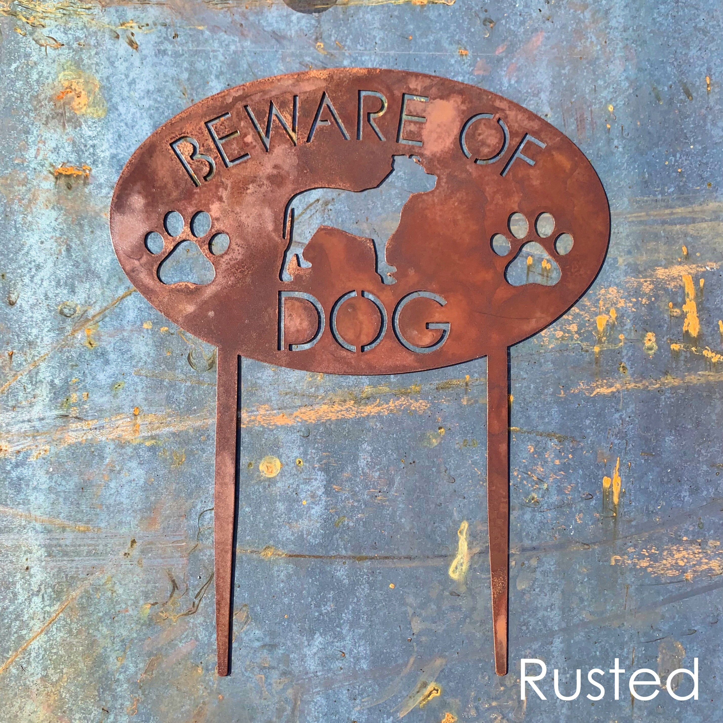 Beware of Dogs Rustic Metal Staked Yard Warning Sign 21 to 33 