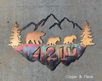 Mountain Address Sign | Mountain Last Name Sign | Metal House Numbers | Rustic Address Sign | Log Cabin Sign