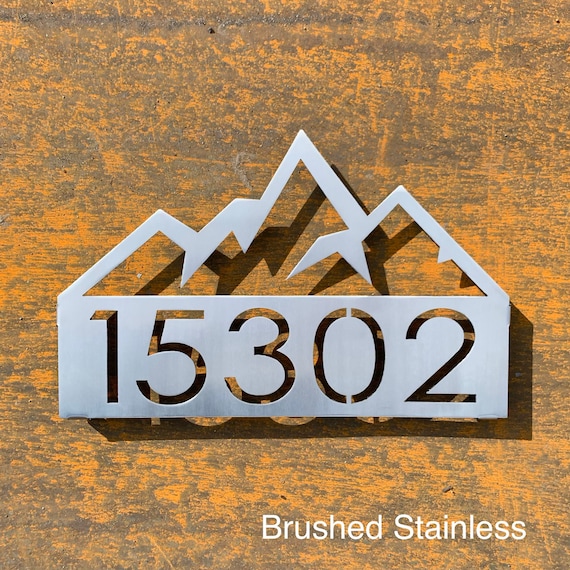 Mountain Address Sign | Geometric Mountain | Stainless Address Sign | Modern Address Plaque | Metal Address Sign | Log Cabin Sign