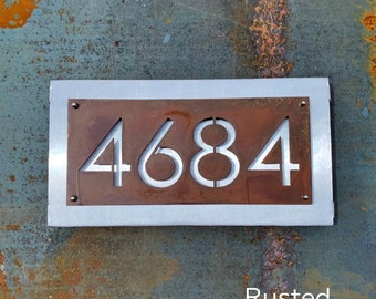 Modern Metal Address Sign | Stainless Address Plaque | Metal House Numbers / Mid Century Modern Address