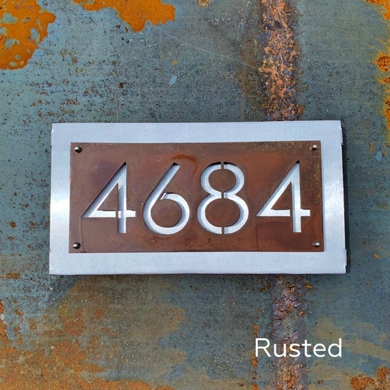 Modern Metal Address Sign | Stainless Address Plaque | Metal House Numbers / Mid Century Modern Address
