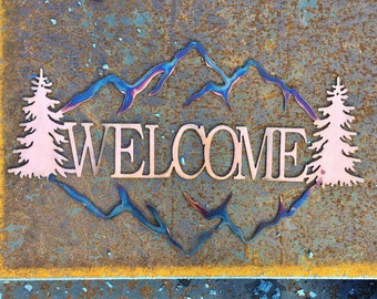 Welcome Sign | Mountain Decor | Rustic Welcome Sign | Housewarming Gift | Metal Welcome Sign | Patina