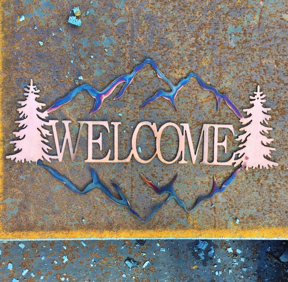 Welcome Sign | Mountain Decor | Rustic Welcome Sign | Housewarming Gift | Metal Welcome Sign | Patina