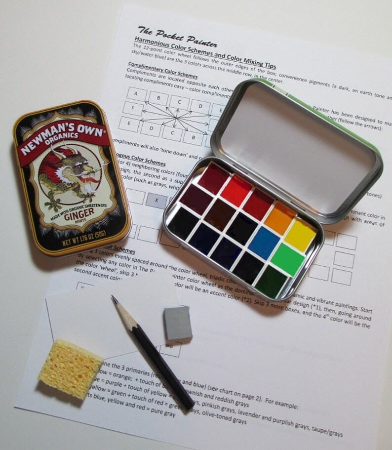 Mini DRAGON WATERCOLOR PALETTE ~ collectible tin ~artist-grade paints~full color spectrum~compact~portable~ travel sketch ~altoids-style tin