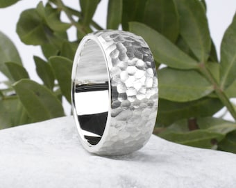 Wide band ring made of 925 silver, structured ring 10 mm wide | Personalized with Engraving Free Engraving