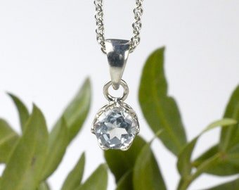 Pendant with chain made of silver with blue topaz 5 mm gift packaging