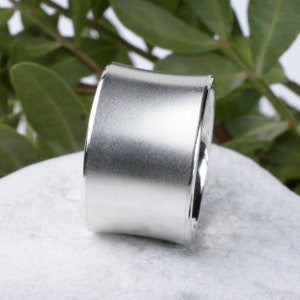 Wide silver ring 14 mm sand matt band ring made of silver concave