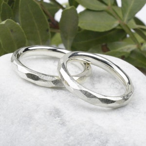 Silver wedding rings with structure massive wedding bands friendship rings image 1