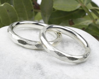 Silver wedding rings with structure | massive wedding bands friendship rings